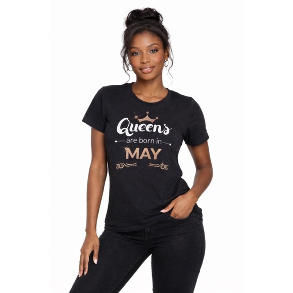 Anvil Queens Are Born In May Black Graphic T-Shirt Womens Cotton Tee M 73-41 - Picture 1 of 10
